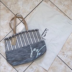 Gray and white striped Ellen DeGeneres canvas tote